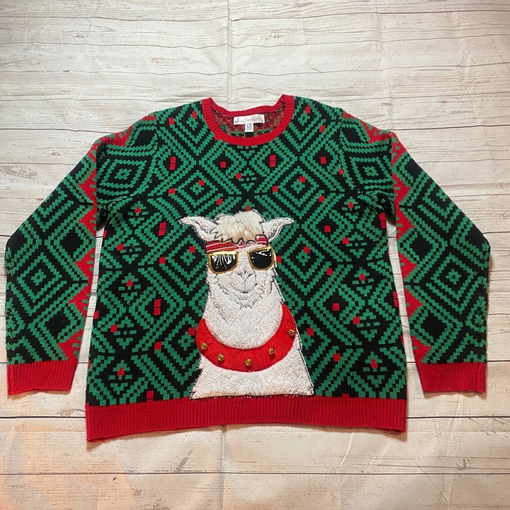 Cool Llama Crazy Ugly Christmas‎ Sweater Bells by Jolly Sweat Men's Size XLarge